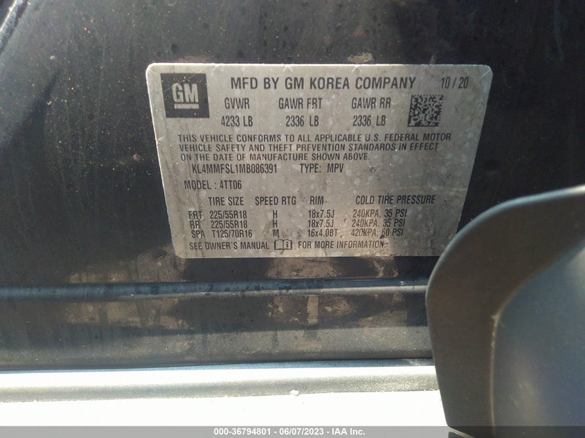VIN KL4MMFSL1MB086391 2021 BUICK ENCORE GX ESSENCE