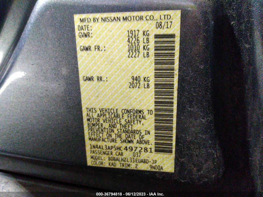 2017 NISSAN ALTIMA 2.5 SR - 1N4AL3AP5HC497281