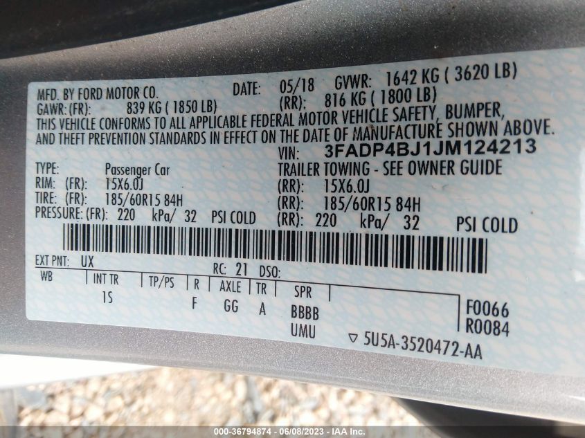 2018 FORD FIESTA SE - 3FADP4BJ1JM124213