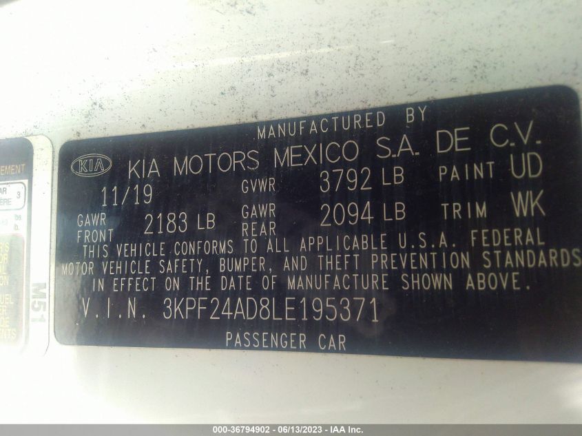 2020 KIA FORTE FE/LXS - 3KPF24AD8LE195371