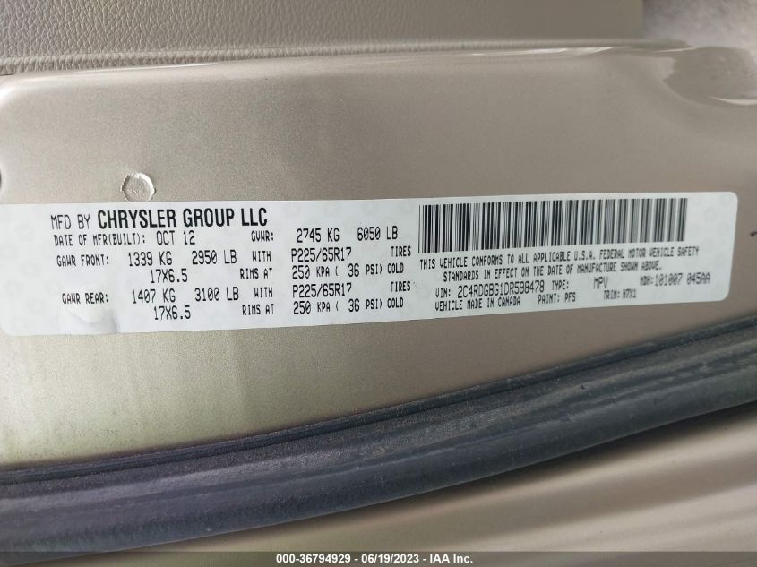 2013 DODGE GRAND CARAVAN SE - 2C4RDGBG1DR598478