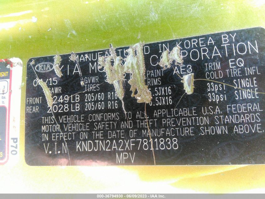 2015 KIA SOUL BASE - KNDJN2A2XF7811838