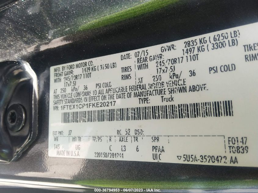 2015 FORD F-150 XL/LARIAT/XLT - 1FTEX1CP1FKE20217