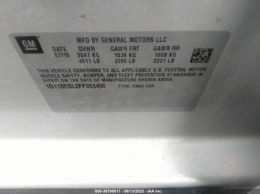 2015 CHEVROLET MALIBU LT - 1G11D5SL2FF353495