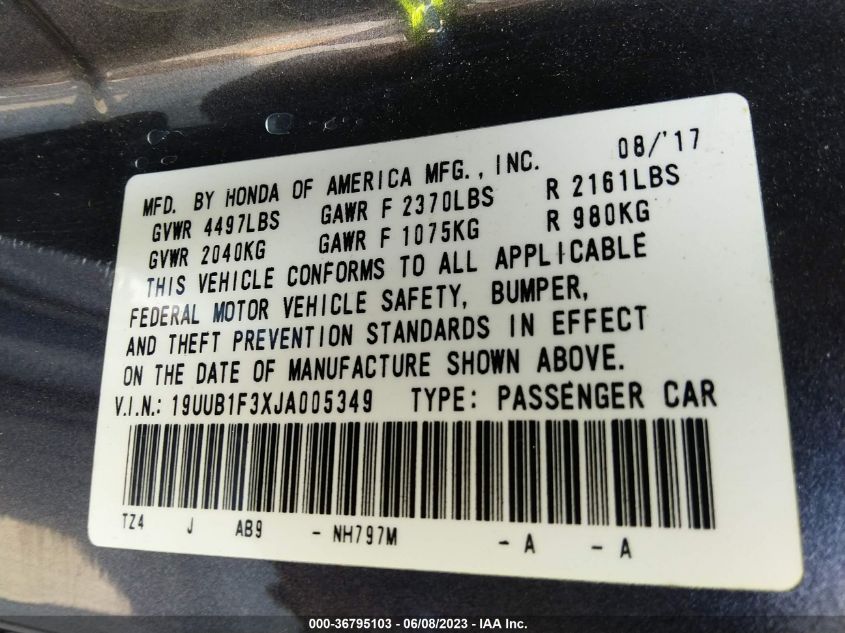 2018 ACURA TLX - 19UUB1F3XJA005349