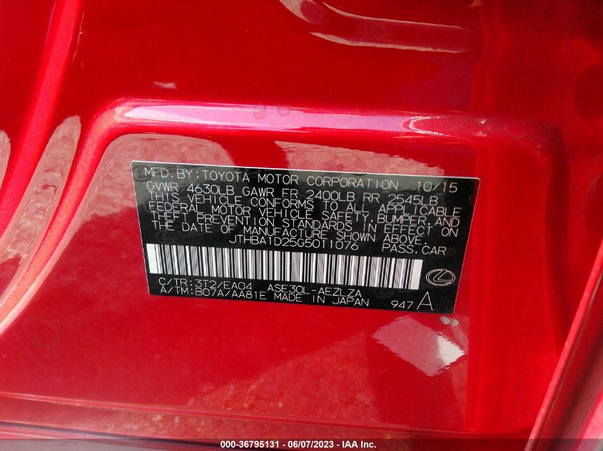 2016 LEXUS IS 200T JTHBA1D25G5011076
