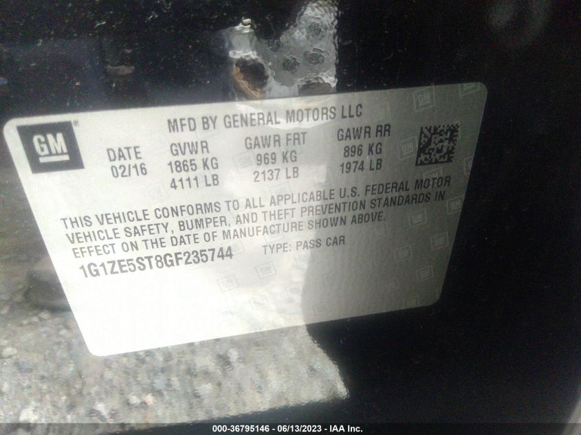 2016 CHEVROLET MALIBU LT - 1G1ZE5ST8GF235744