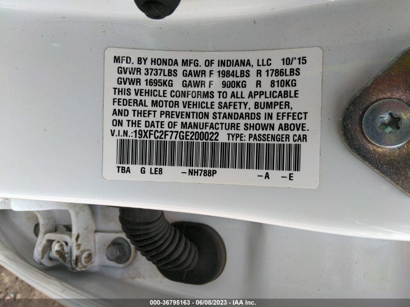 2016 HONDA CIVIC SEDAN EX - 19XFC2F77GE200022