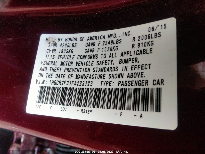 2015 HONDA ACCORD SEDAN LX - 1HGCR2F37FA223723