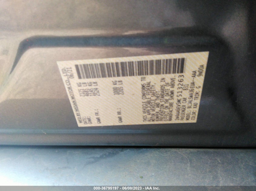 VIN 1N4AA6EV5MC513263 2021 NISSAN MAXIMA SR