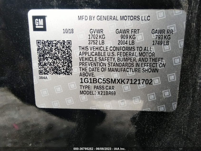 2019 CHEVROLET CRUZE LS - 1G1BC5SMXK7121702