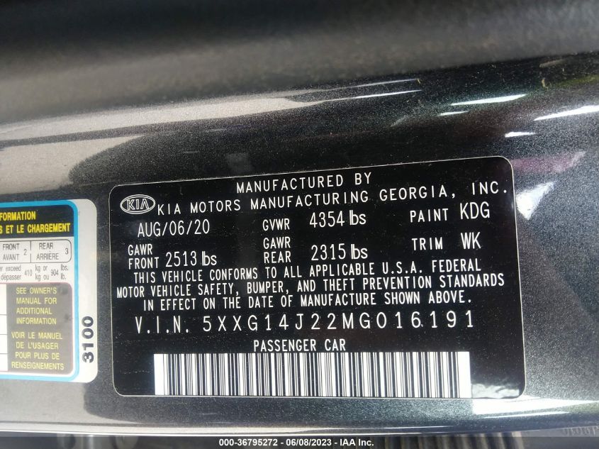 2021 KIA K5 LXS - 5XXG14J22MG016191