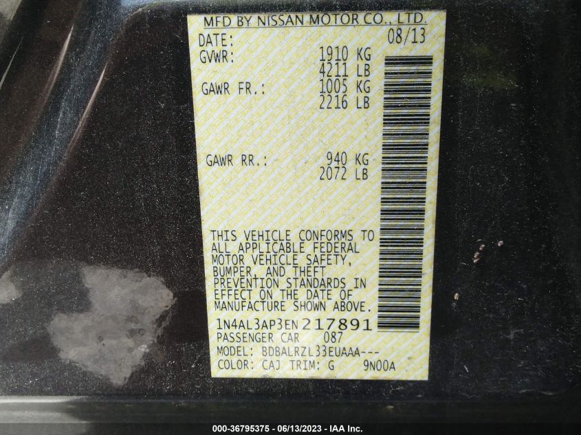 2014 NISSAN ALTIMA 2.5 S - 1N4AL3AP3EN217891