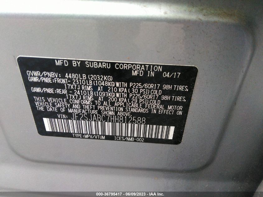 2017 SUBARU FORESTER - JF2SJABC7HH812588