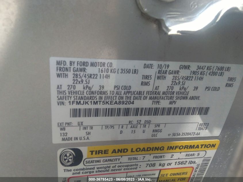 2019 FORD EXPEDITION MAX PLATINUM - 1FMJK1MT5KEA89204