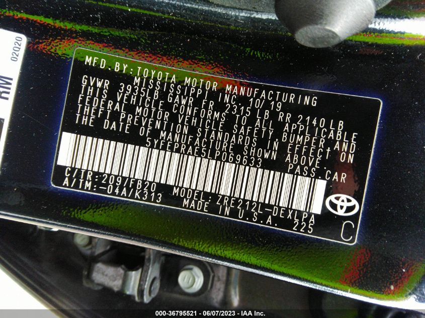 2020 TOYOTA COROLLA LE - 5YFEPRAE5LP069633