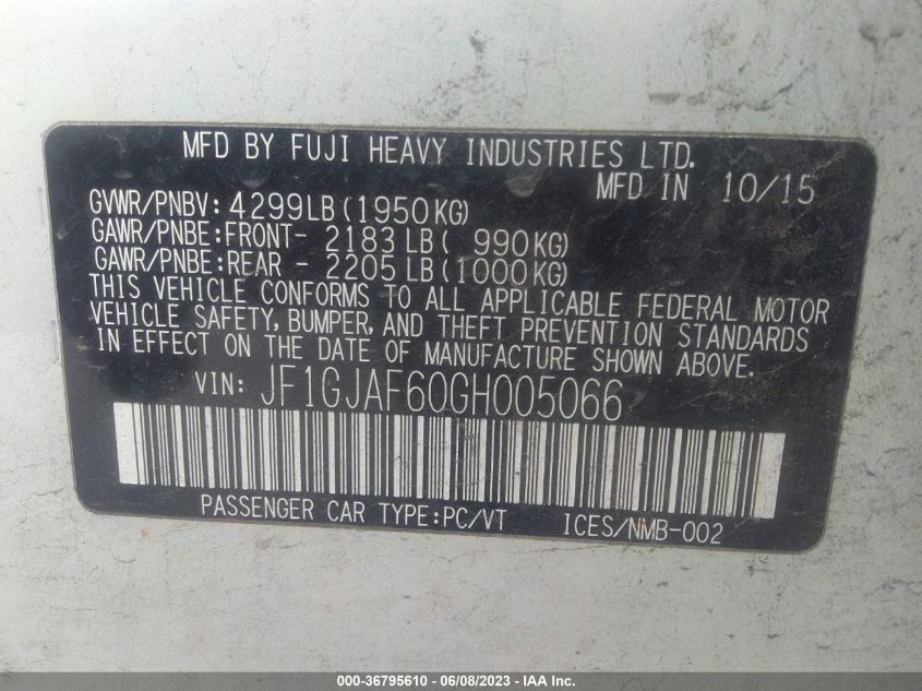 2016 SUBARU IMPREZA SEDAN PREMIUM - JF1GJAF60GH005066