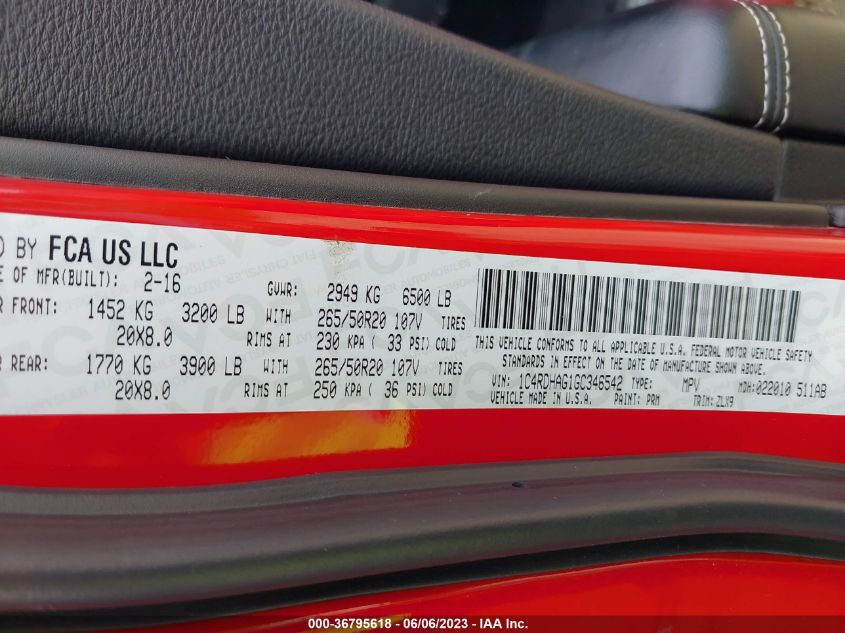 2016 DODGE DURANGO SXT - 1C4RDHAG1GC346542