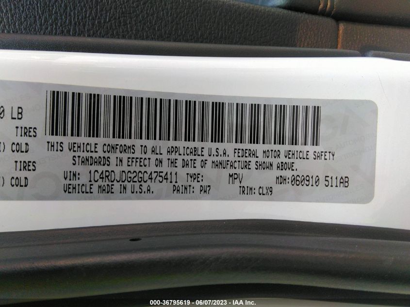 2016 DODGE DURANGO LIMITED - 1C4RDJDG2GC475411