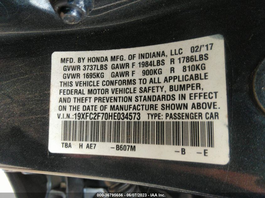 2017 HONDA CIVIC SEDAN EX - 19XFC2F70HE034573