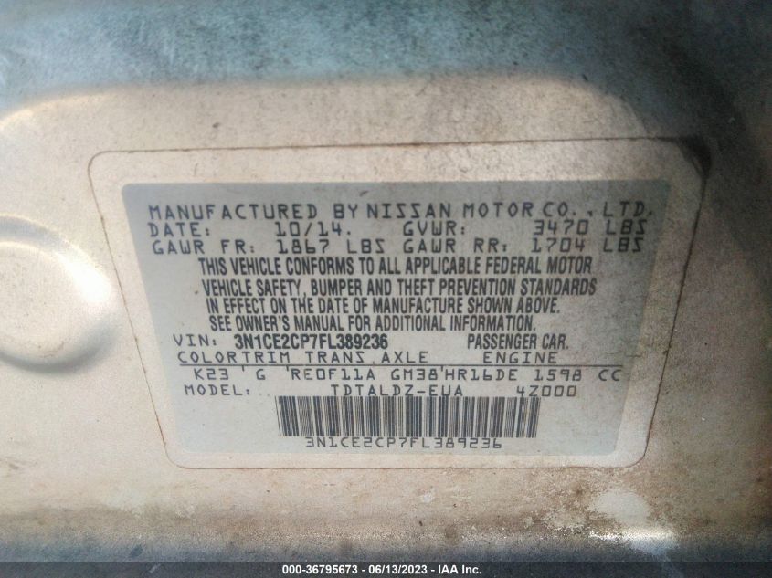 2015 NISSAN VERSA NOTE SV - 3N1CE2CP7FL389236