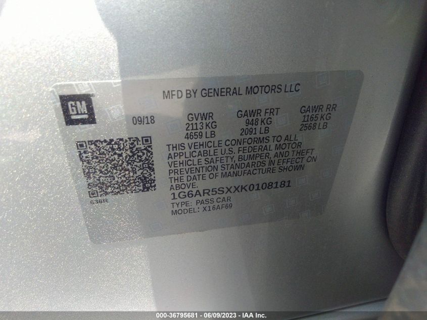 2019 CADILLAC CTS SEDAN LUXURY RWD - 1G6AR5SXXK0108181