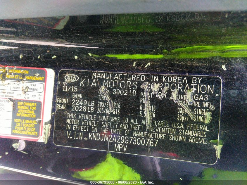 2016 KIA SOUL BASE - KNDJN2A29G7300767