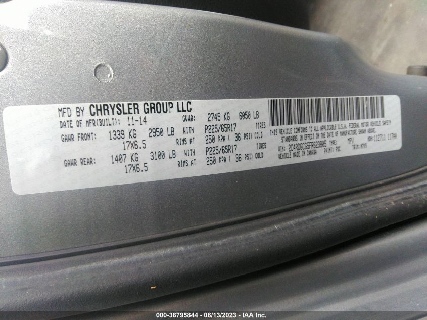 2015 DODGE GRAND CARAVAN SXT - 2C4RDGCG5FR623805