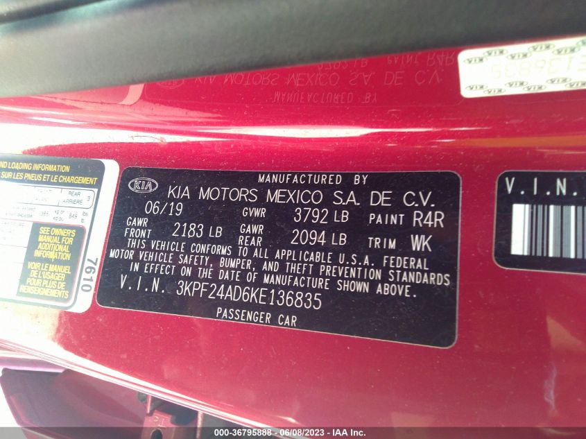 2019 KIA FORTE LXS - 3KPF24AD6KE136835