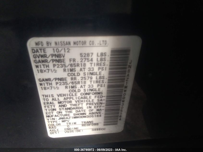 2013 NISSAN MURANO SL - JN8AZ1MW0DW305164