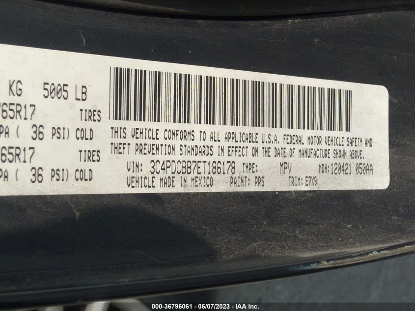 2014 DODGE JOURNEY SXT - 3C4PDCBB7ET186178