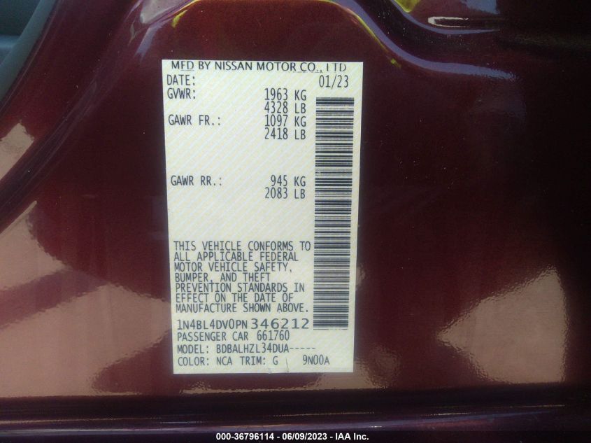 2023 NISSAN ALTIMA 2.5 SV - 1N4BL4DV0PN346212
