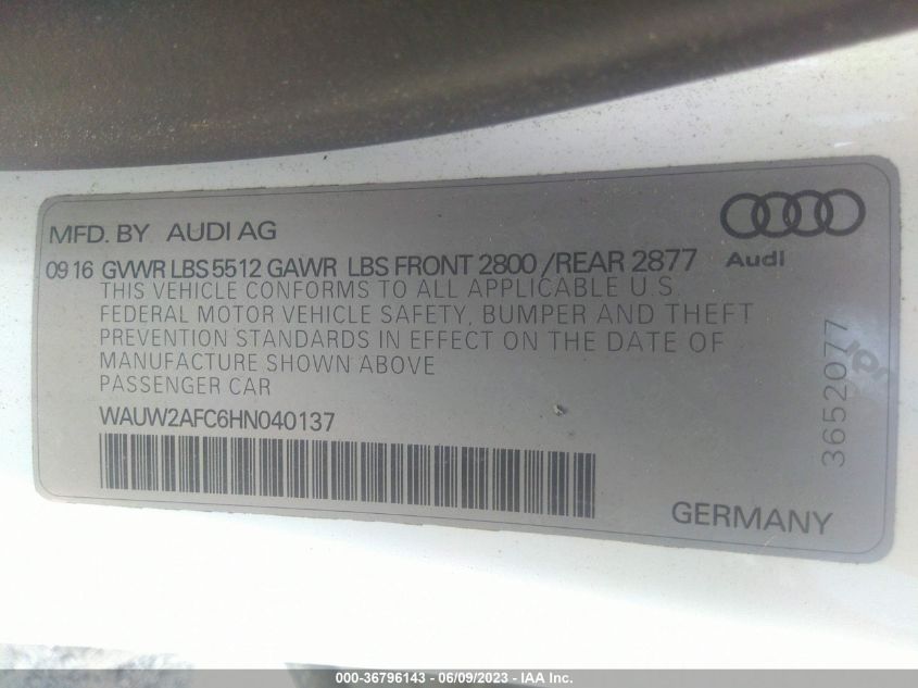 2017 AUDI A7 PREMIUM PLUS WAUW2AFC6HN040137