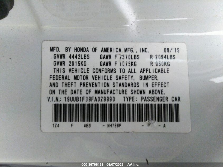 2015 ACURA TLX - 19UUB1F39FA029990