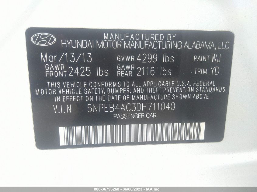 2013 HYUNDAI SONATA GLS - 5NPEB4AC3DH711040