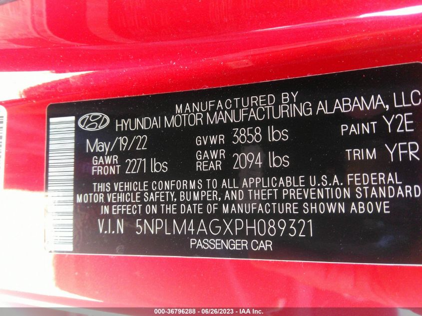 5NPLM4AGXPH089321 Hyundai Elantra SEL 9