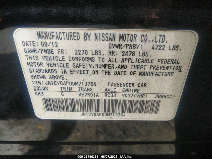 2013 INFINITI G37 SEDAN JOURNEY - JN1CV6AP0DM713754