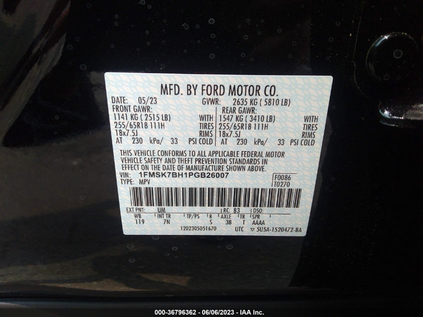 2023 FORD EXPLORER BASE - 1FMSK7BH1PGB26007