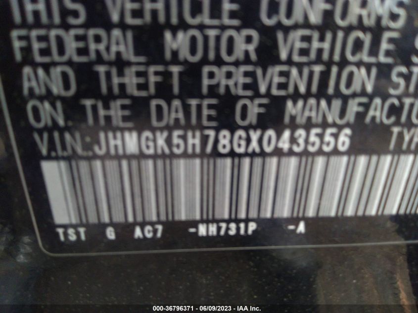 2016 HONDA FIT EX - JHMGK5H78GX043556