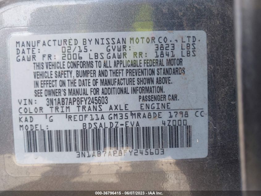 2015 NISSAN SENTRA SV - 3N1AB7AP8FY245603