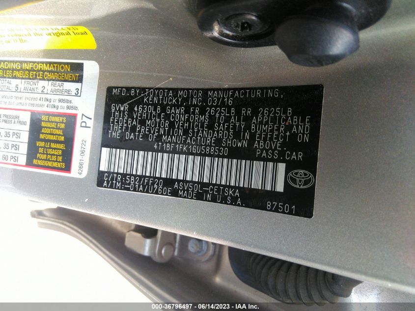 2016 TOYOTA CAMRY SE - 4T1BF1FK1GU588530