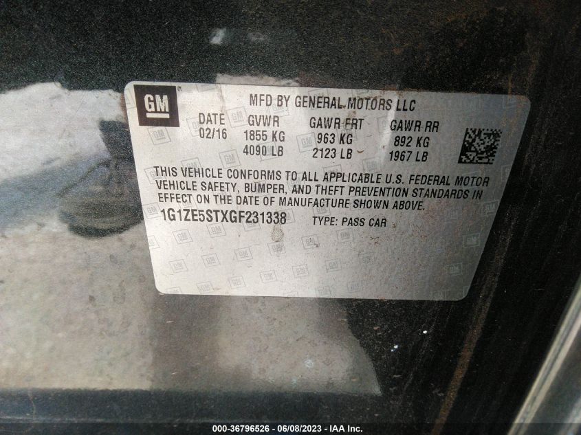 2016 CHEVROLET MALIBU LT - 1G1ZE5STXGF231338