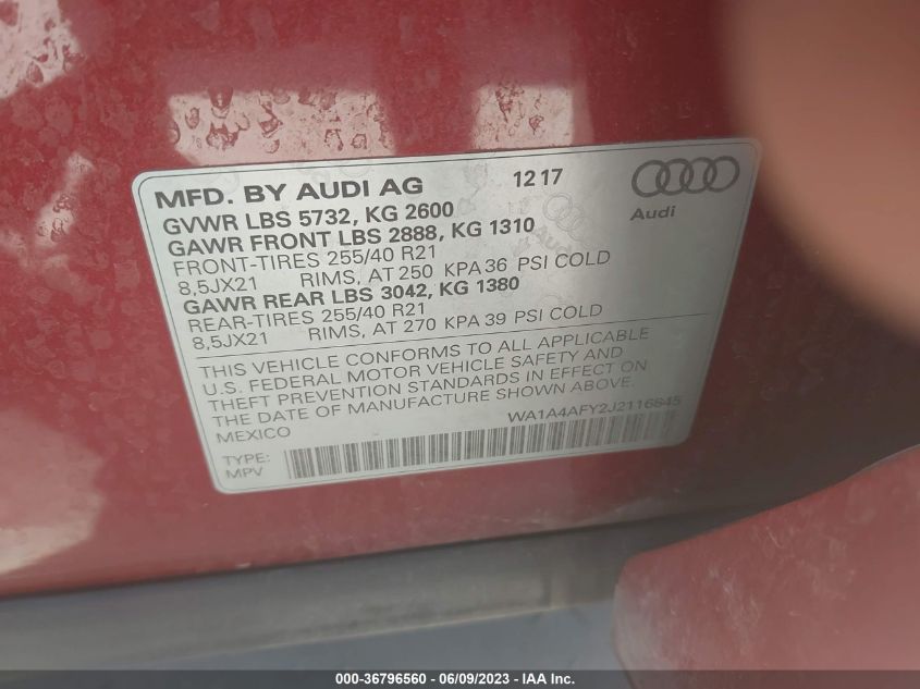 2018 AUDI SQ5 PREMIUM PLUS - WA1A4AFY2J2116845