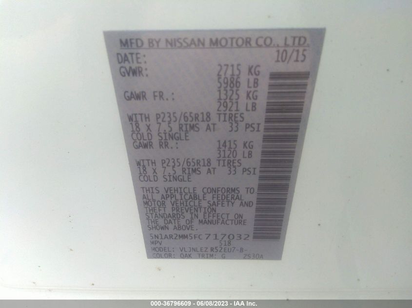 2015 NISSAN PATHFINDER SV - 5N1AR2MM5FC717032