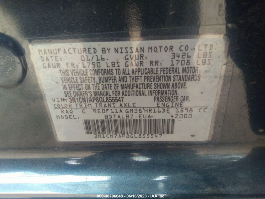 2016 NISSAN VERSA SV - 3N1CN7AP8GL855547