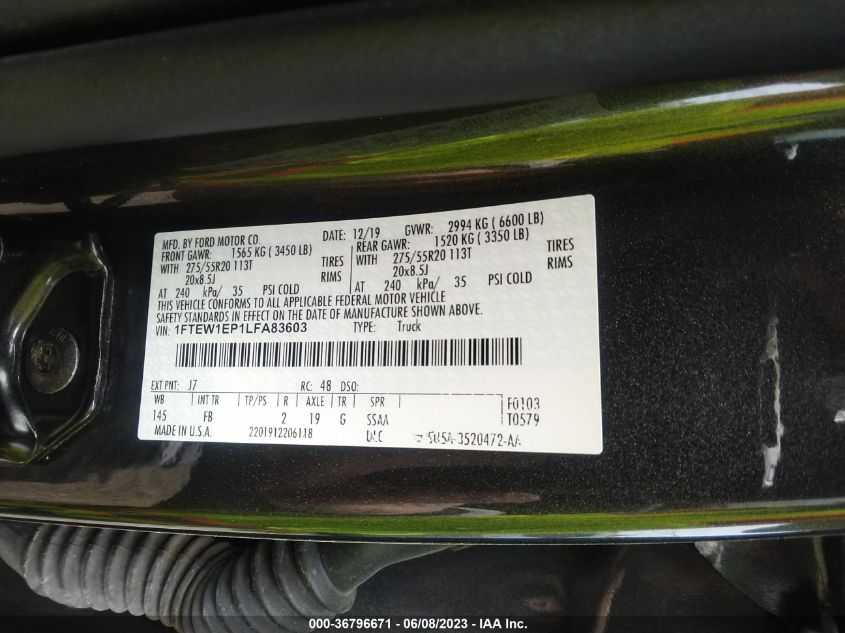 2020 FORD F-150 XL/XLT/LARIAT - 1FTEW1EP1LFA83603