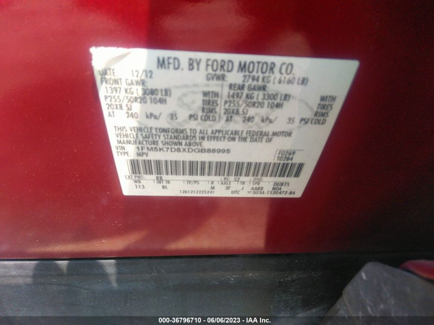2013 FORD EXPLORER XLT - 1FM5K7D8XDGB88995