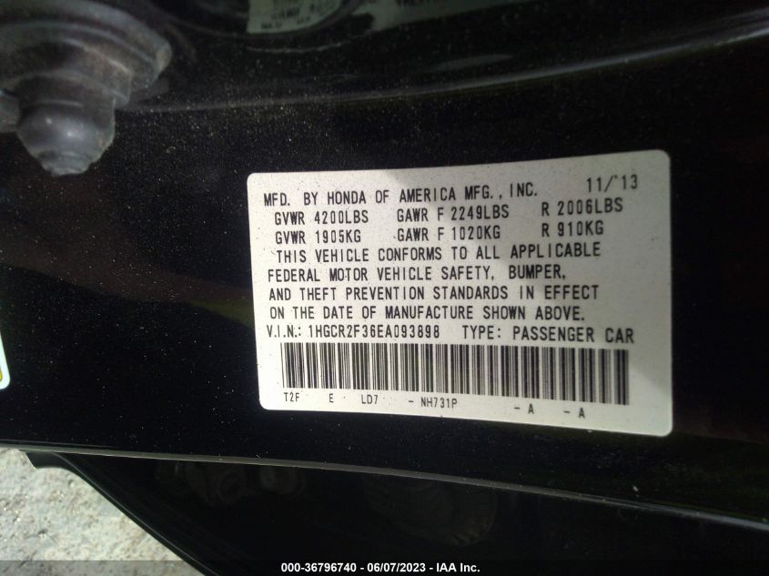 2014 HONDA ACCORD SEDAN LX - 1HGCR2F36EA093898