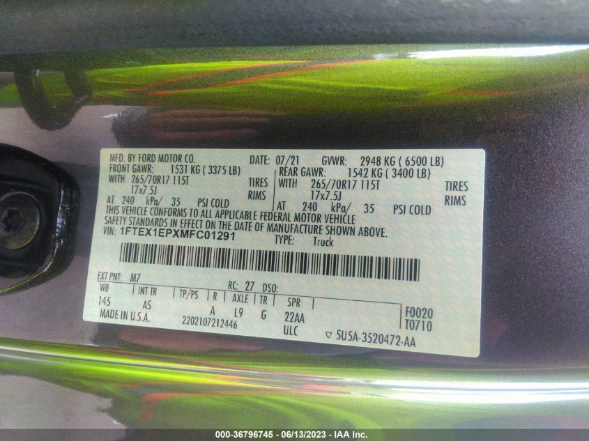 2021 FORD F-150 XL - 1FTEX1EPXMFC01291