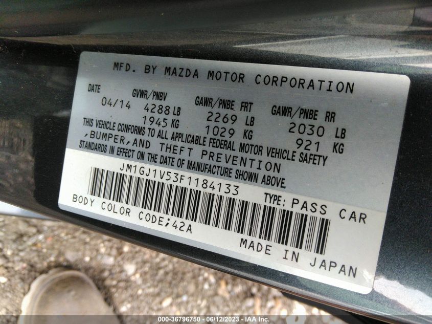 2015 MAZDA MAZDA6 I TOURING - JM1GJ1V53F1184133